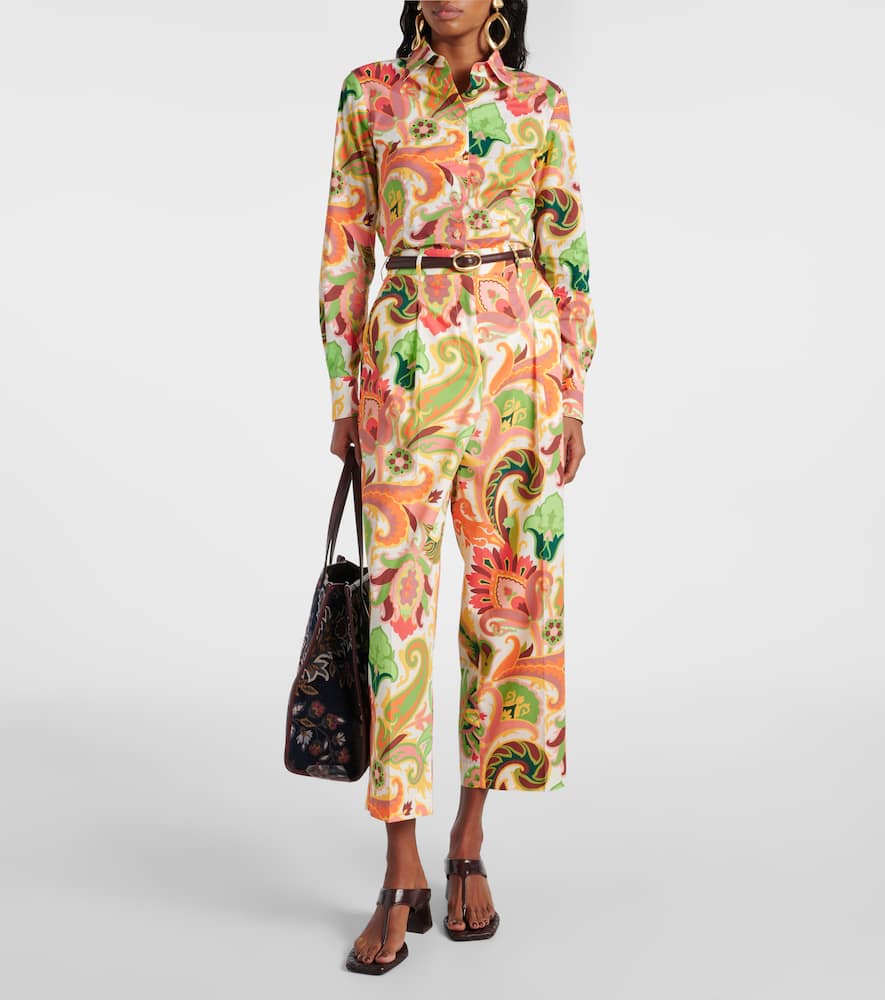 Printed cotton wide-leg pants