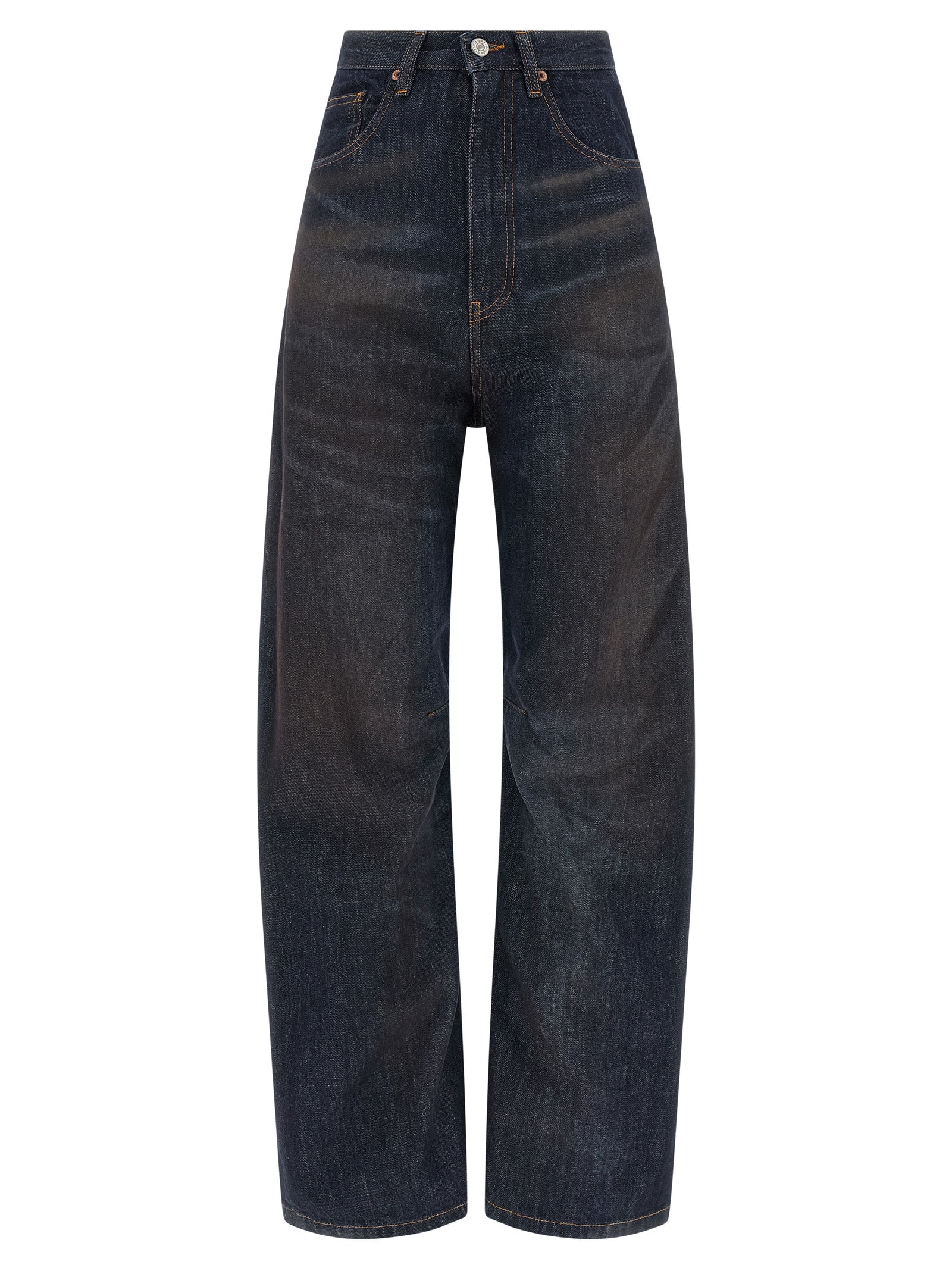 High-Waisted Wide-Leg Cotton Jeans — Blue