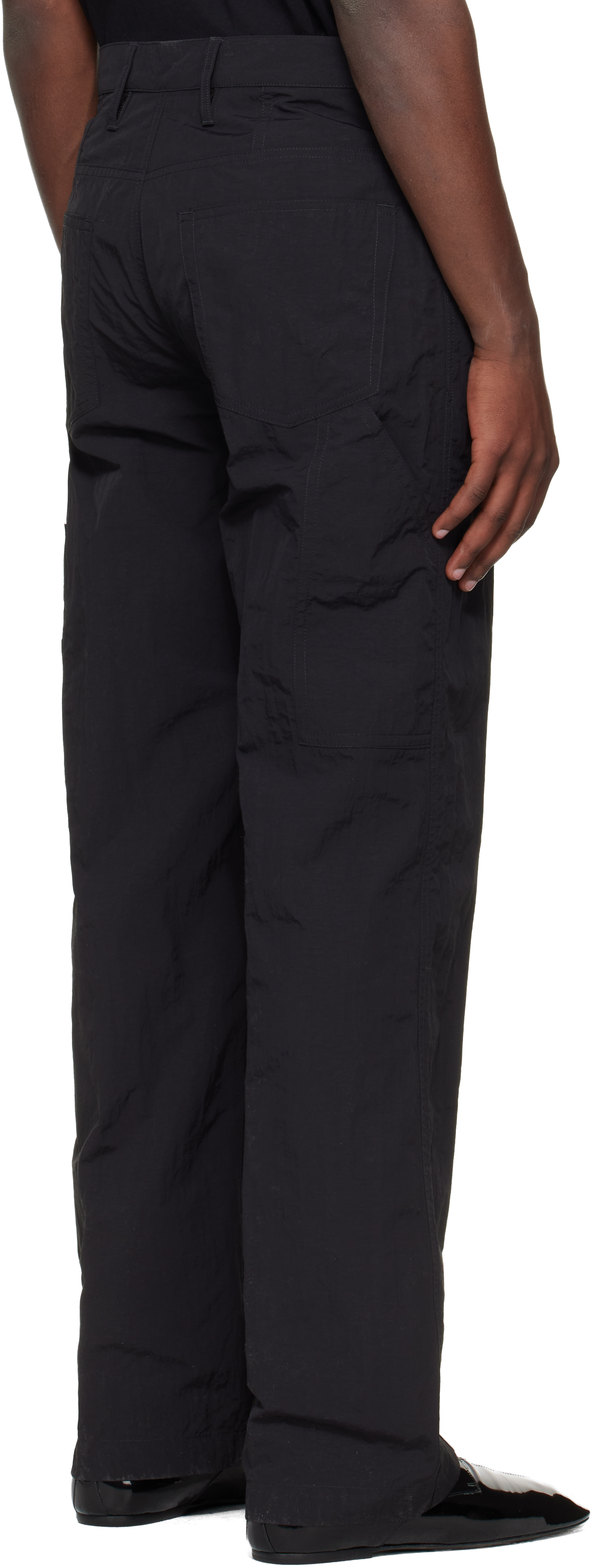 Black Crinkle Cargo Pants