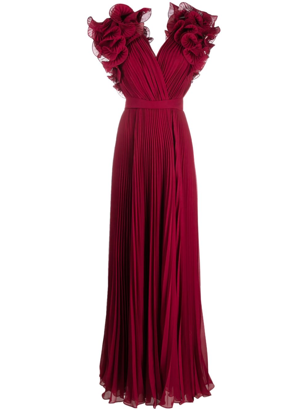 Plissé-effect silk maxi dress - Red