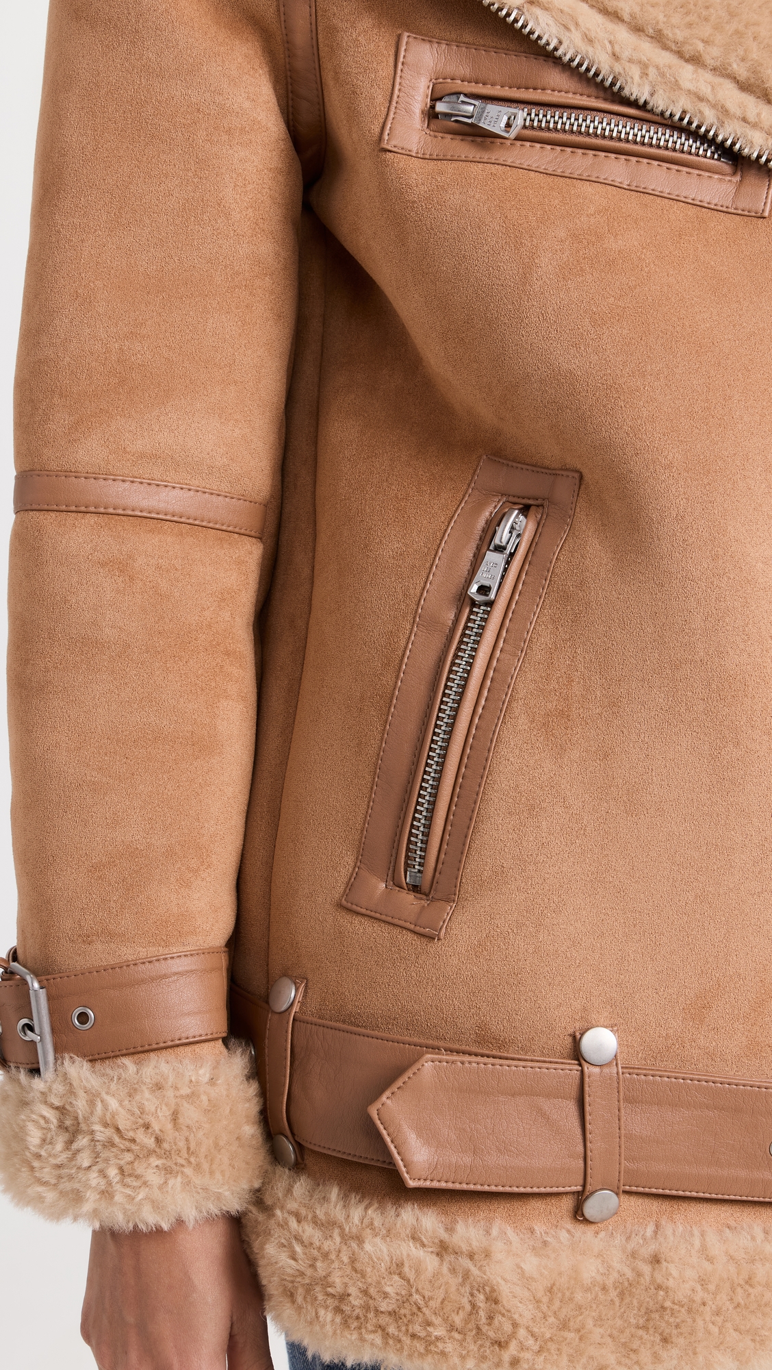 Bonded Faux Shearling Biker Jacket Toffee
