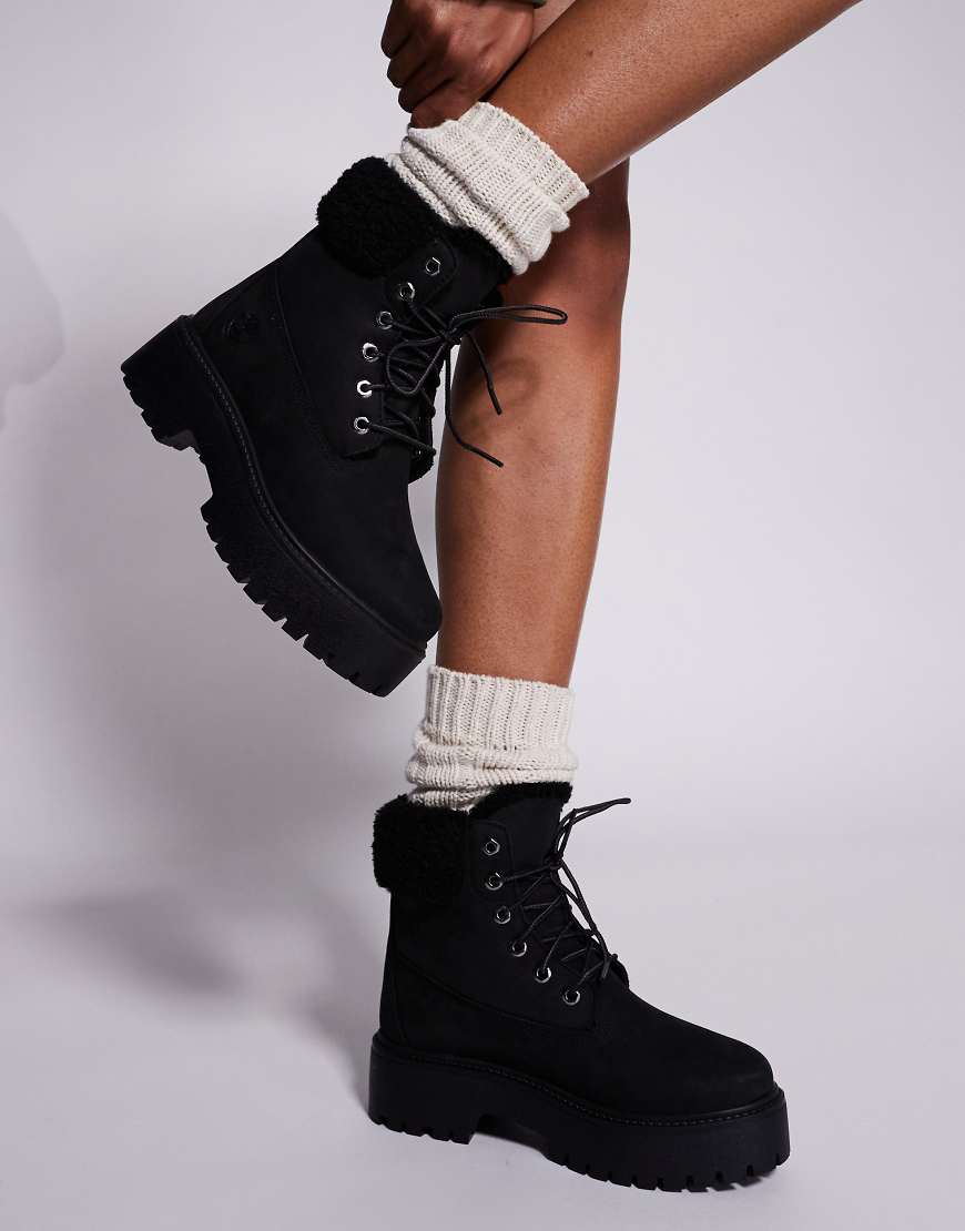 Stone Street mid warm lined waterproof boots in black nubuck