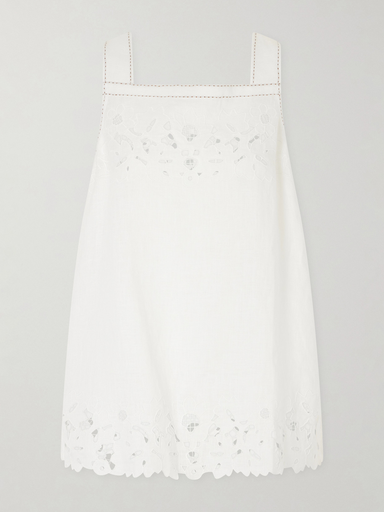 Galatea Broderie Anglaise-trimmed Linen Mini Dress - White