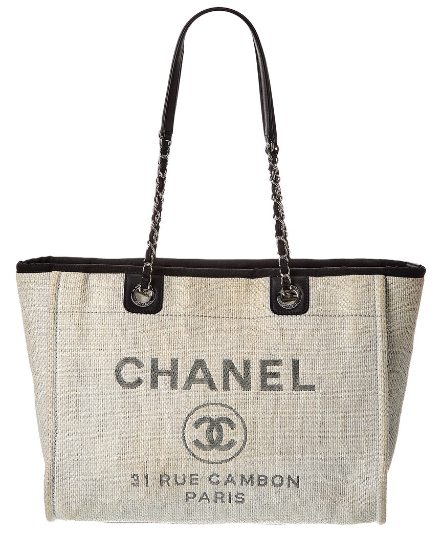 Grey Raffia Small Deauville Tote (Authentic Pre-Loved)