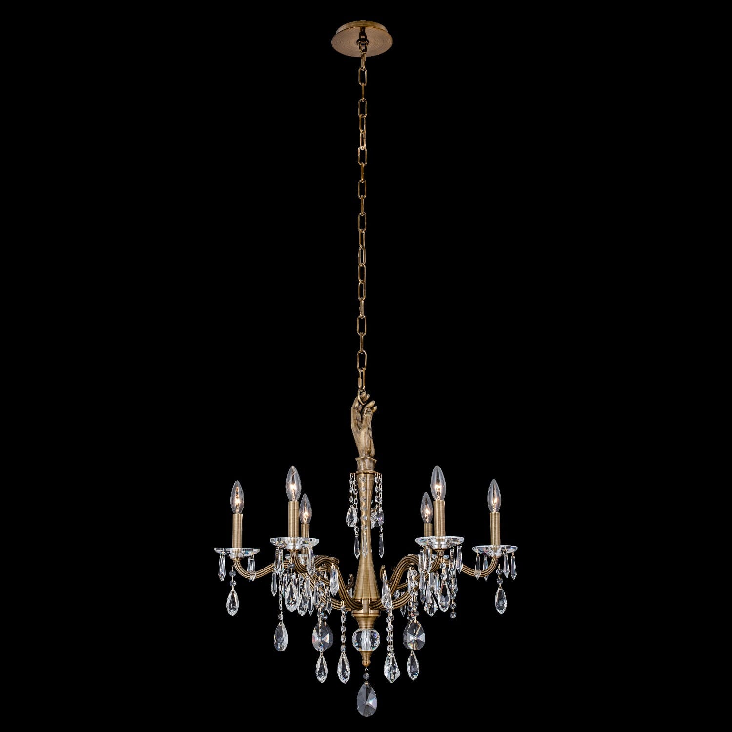 Historic Brass Six Light Chandelier from the Venere Collection