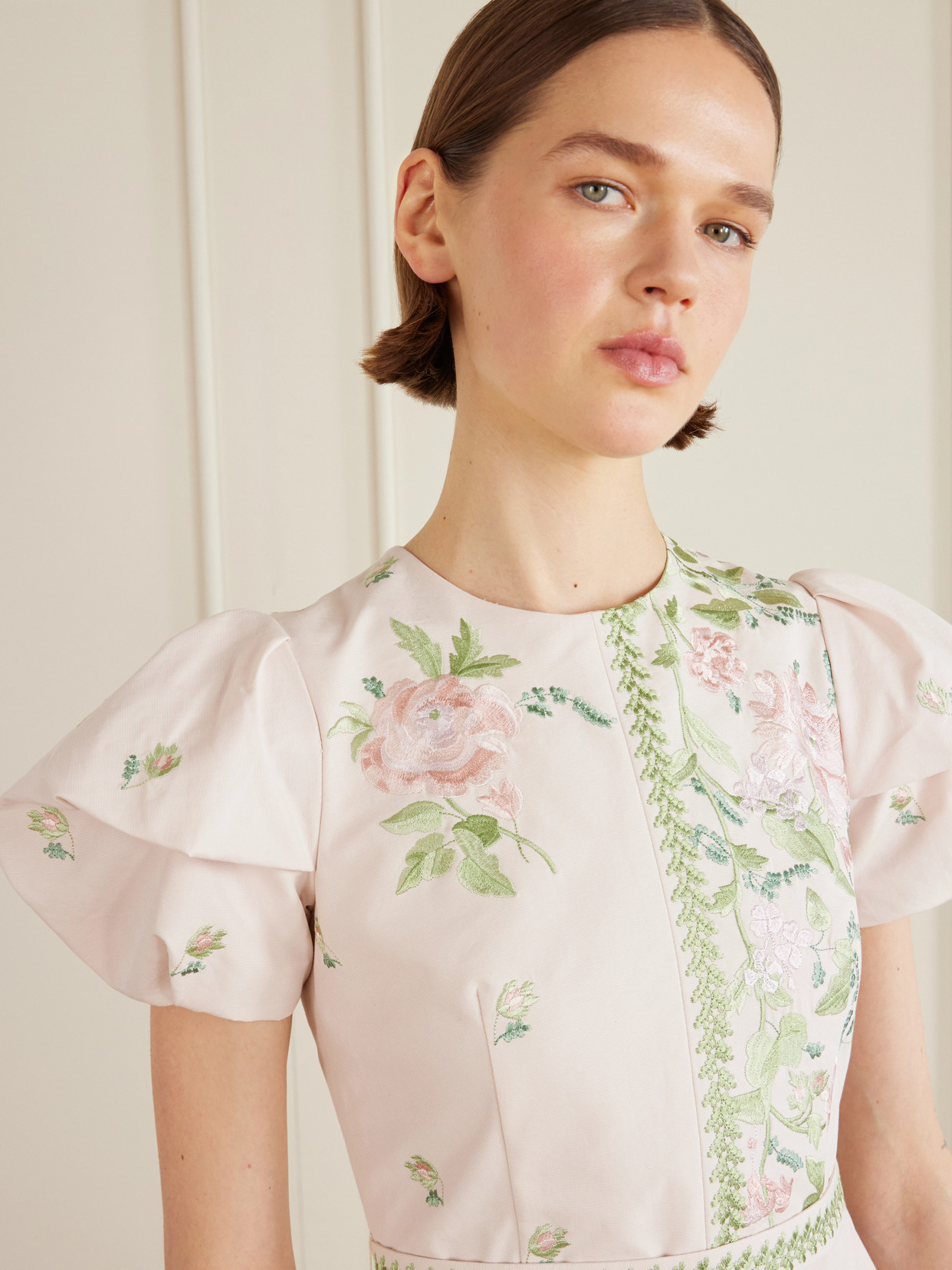 Floral-embroidered Cotton-faille Gown - Pink