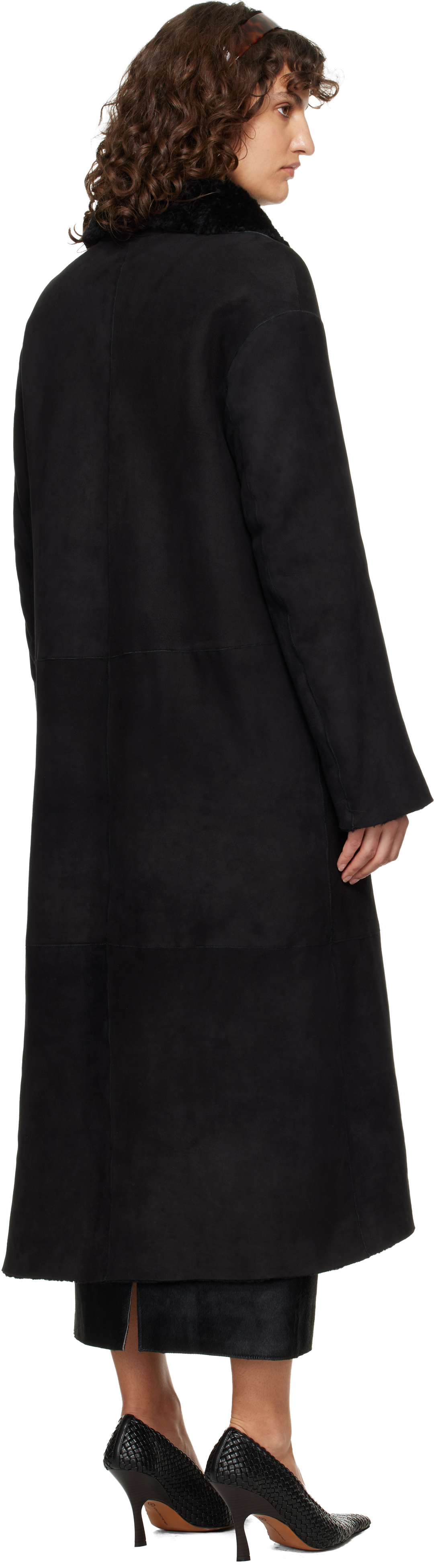 Black Draped Shearling Birthday Coat