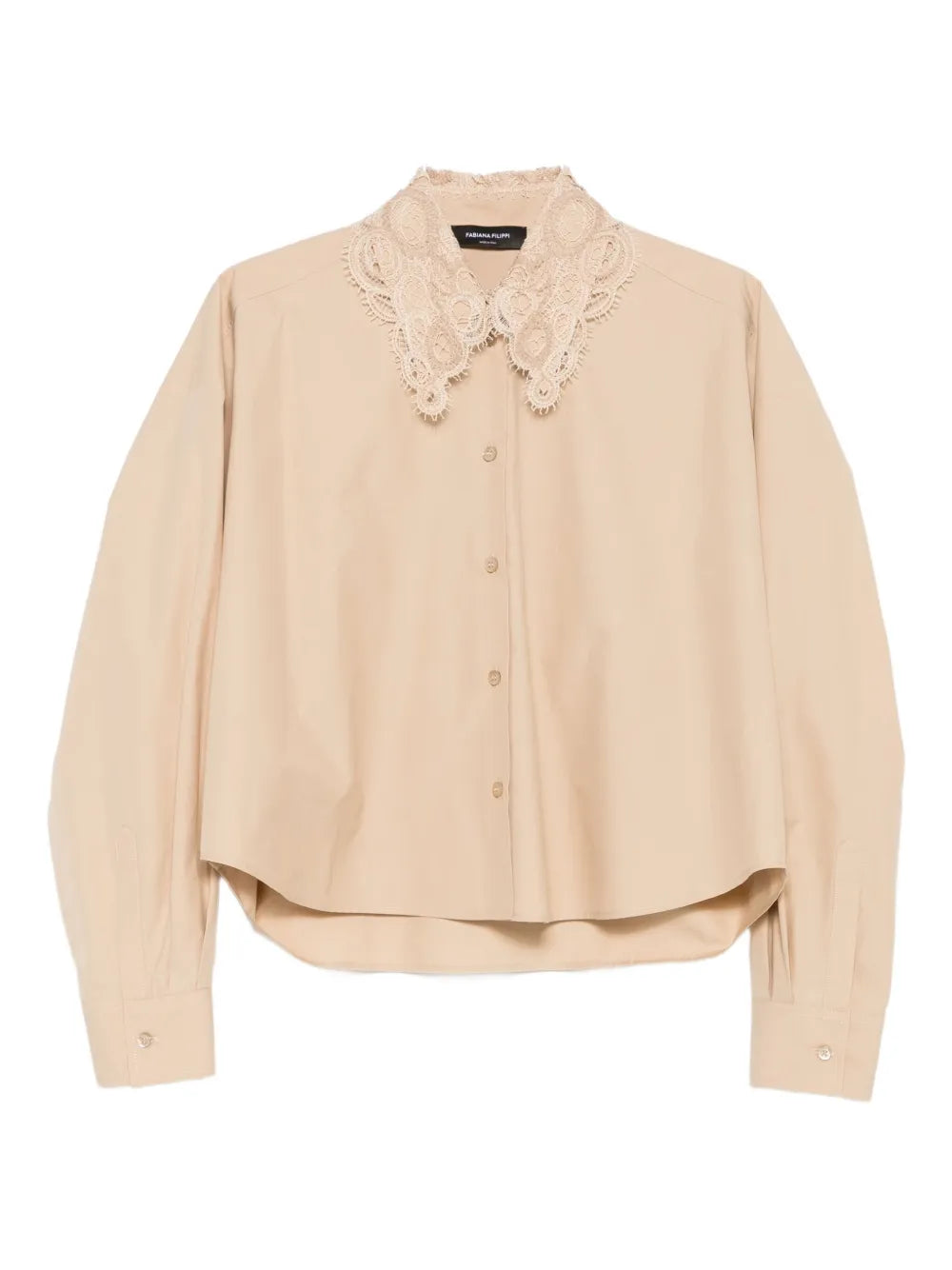 Lace-Trimmed Blouse — Beige