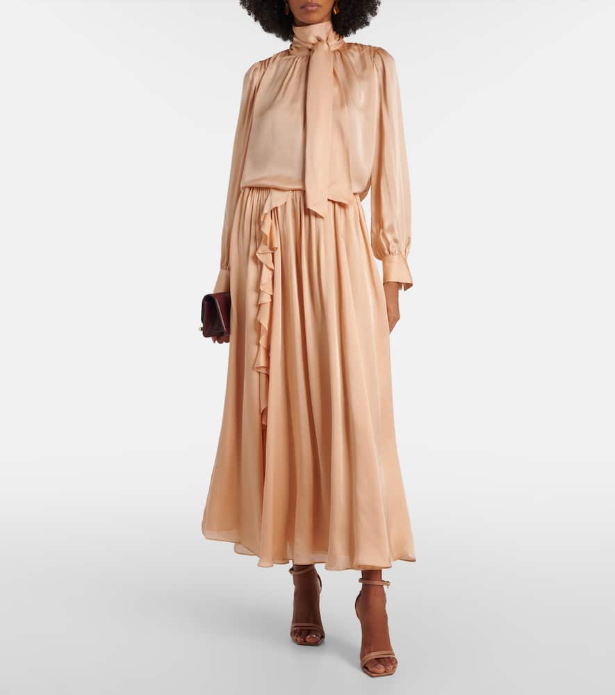 Ornament tie-neck silk chiffon blouse