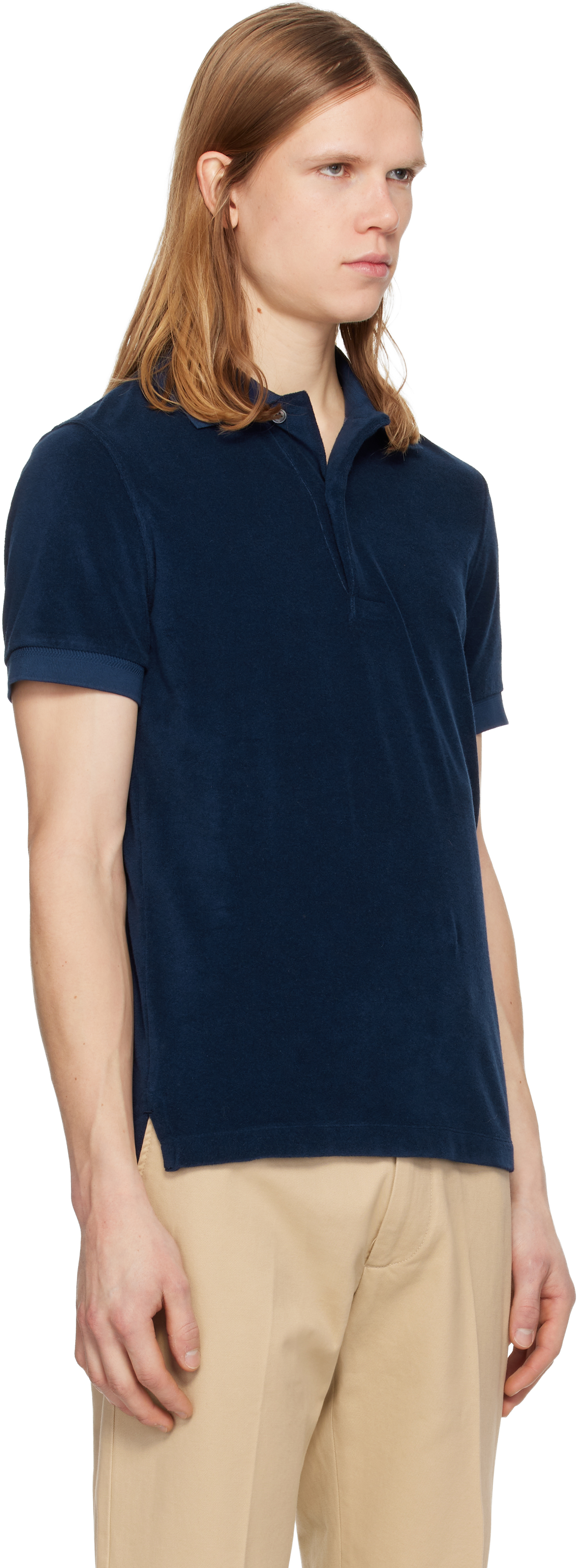 Navy Towelling Short Sleeve Polo
