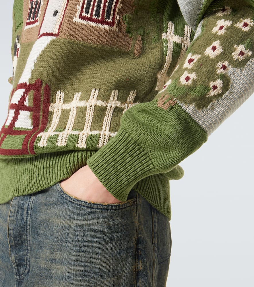 Intarsia cotton and wool sweater