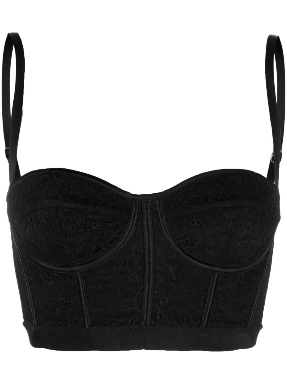 Lace-detailing bustier crop top - Black