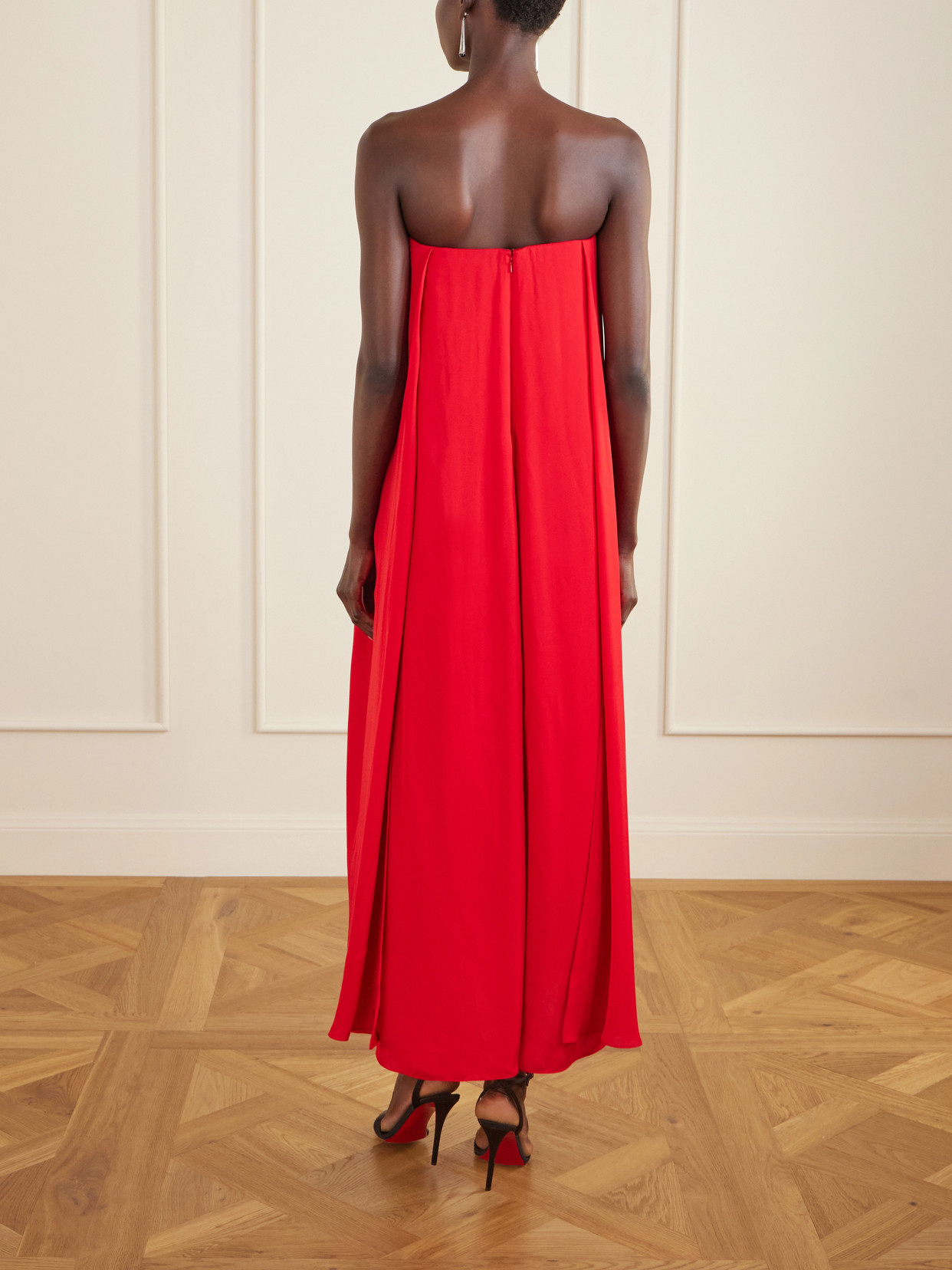 Brittani Strapless Wrap-effect Satin Maxi Dress - Red