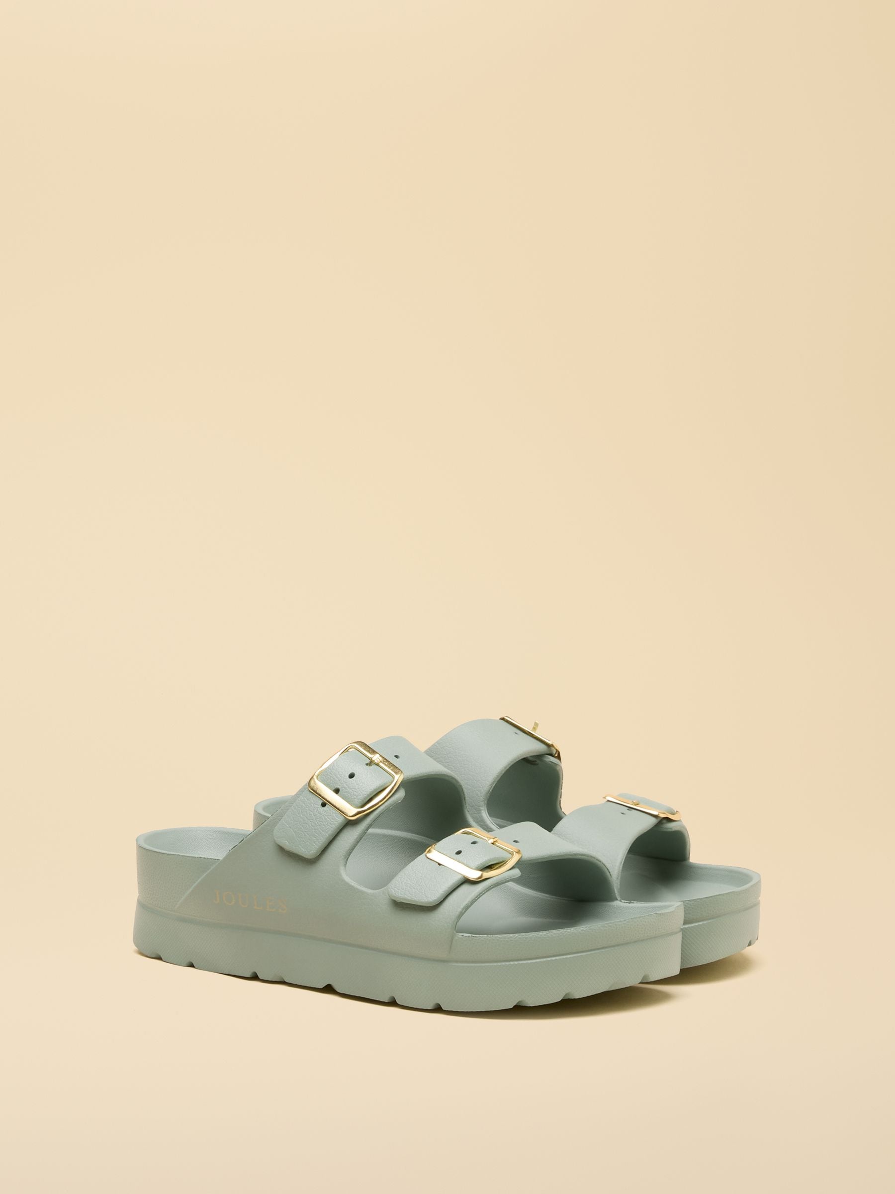 Sage Green Chunky Platform Sunseeker Double Buckle Sliders