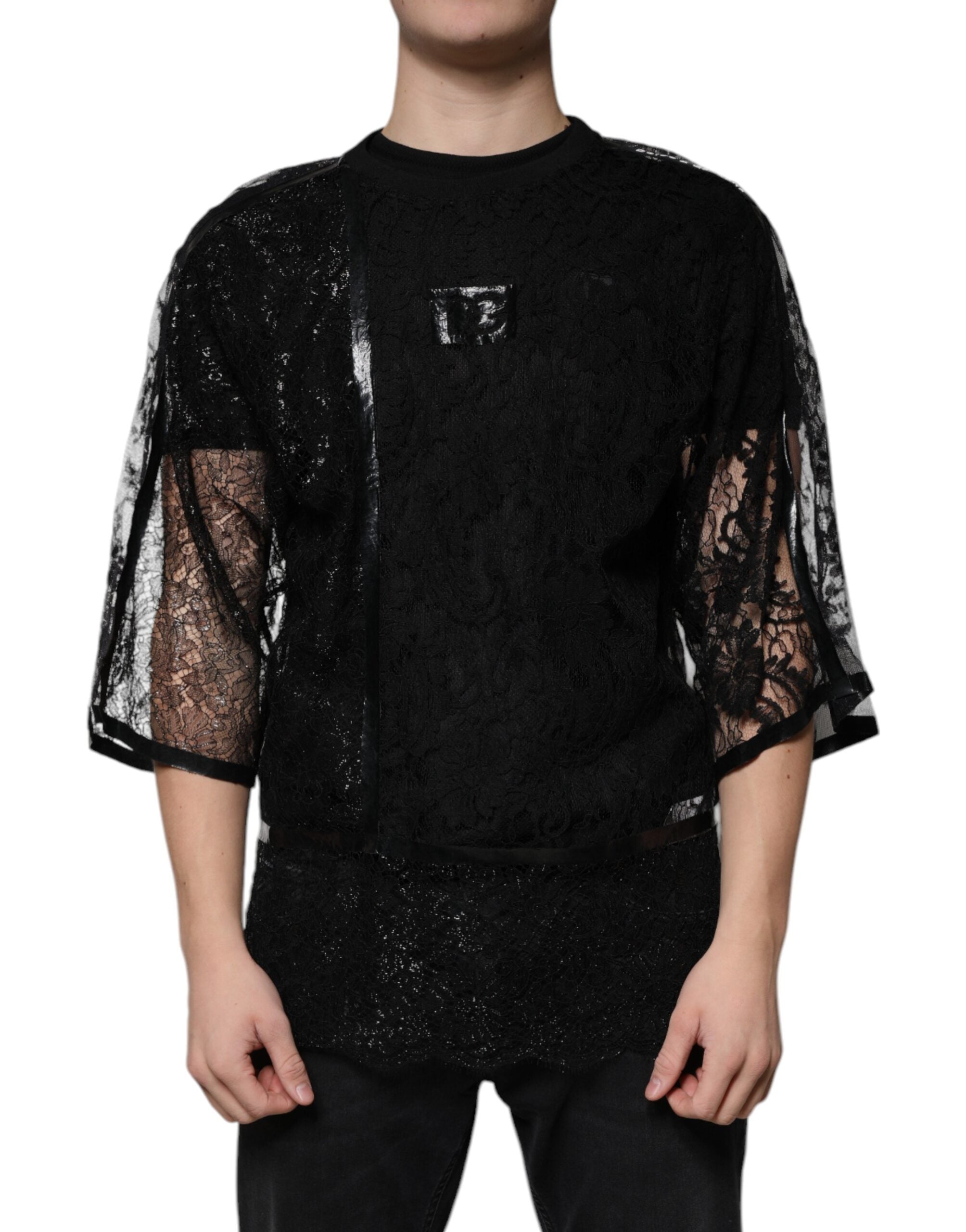 Lace Crew Neck T-Shirt — Black