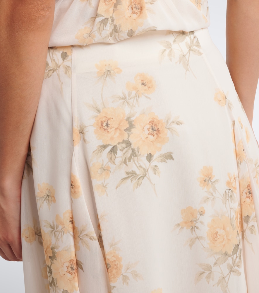 Floral asymmetric lace-trimmed midi skirt