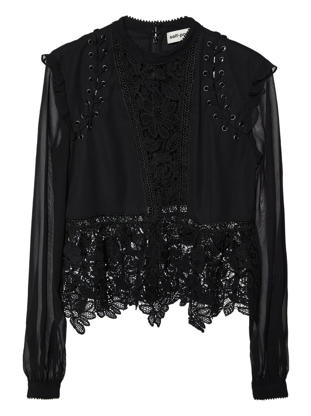 Pre-owned lace-trimmed blouse - Black