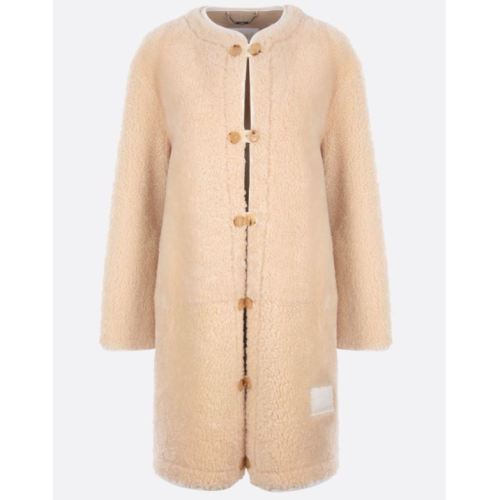 Single-breasted shearling coat - Neutrals