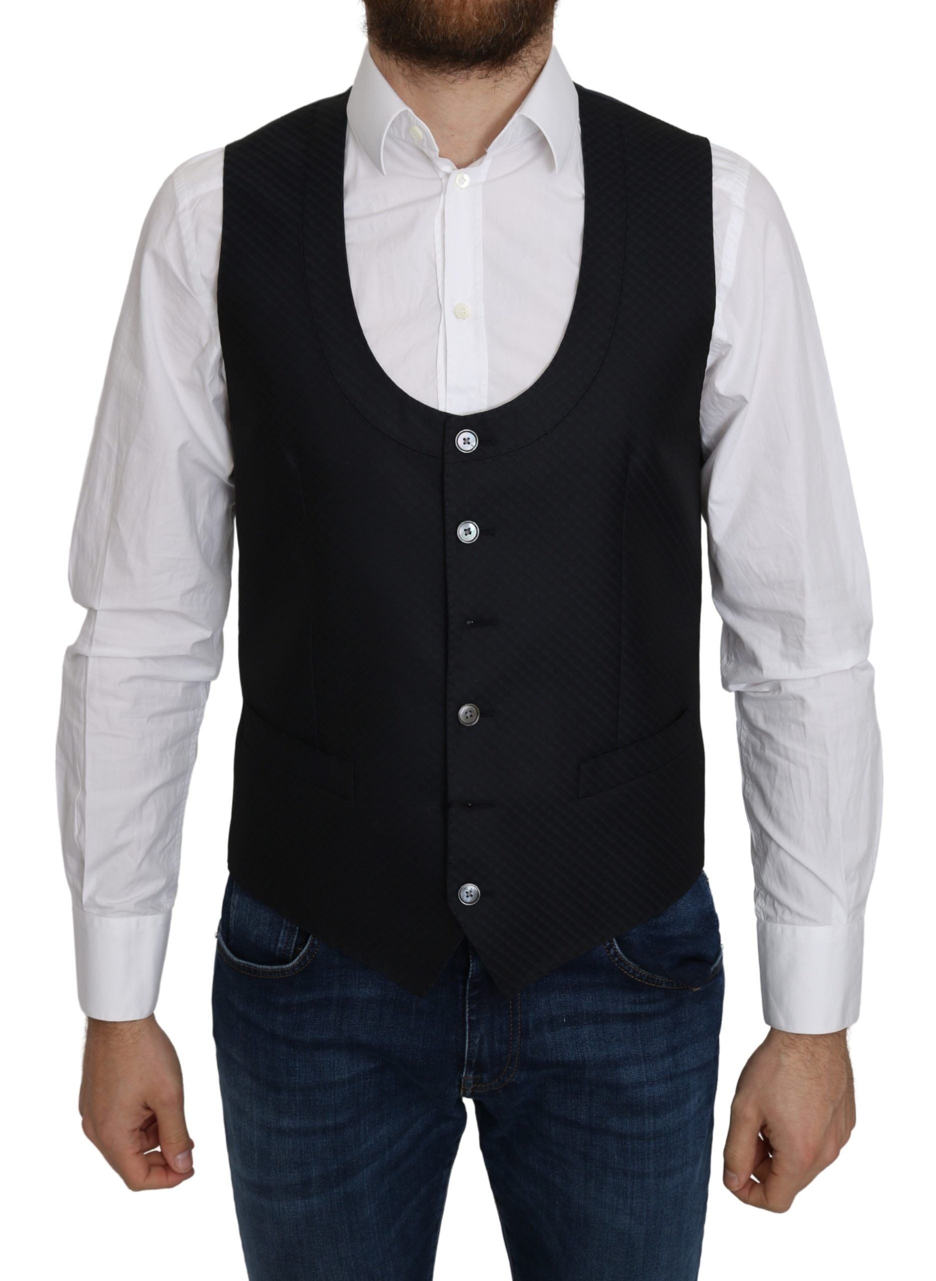 Cotton-Silk Formal Vest — Black