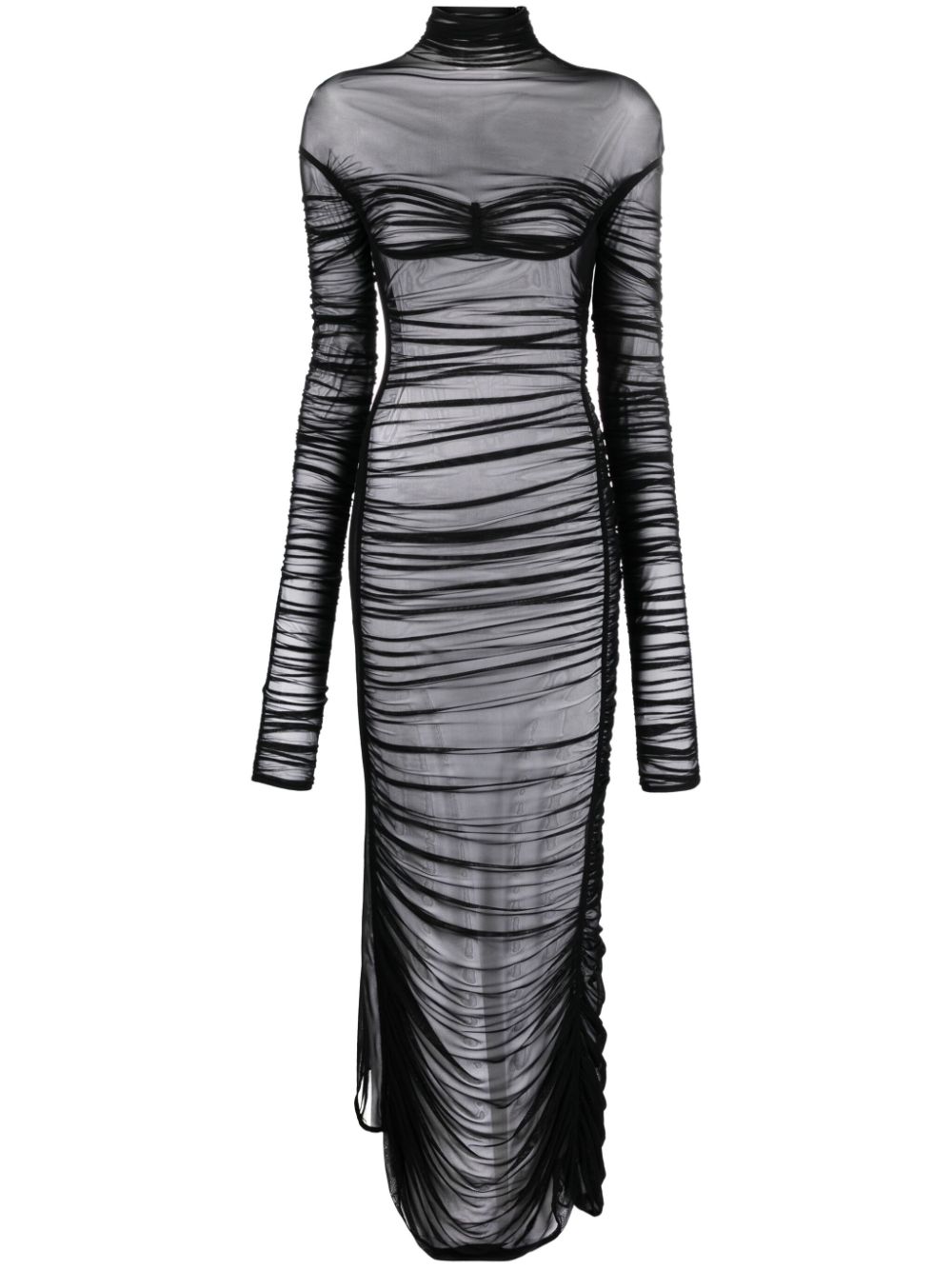 Fishnet ruched sheer maxi dress - Black