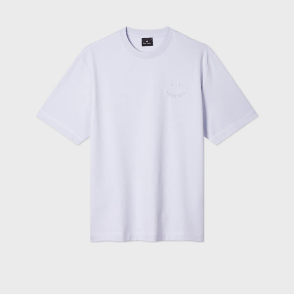 Casual-Fit Sky Blue Embossed 'Happy' T-Shirt