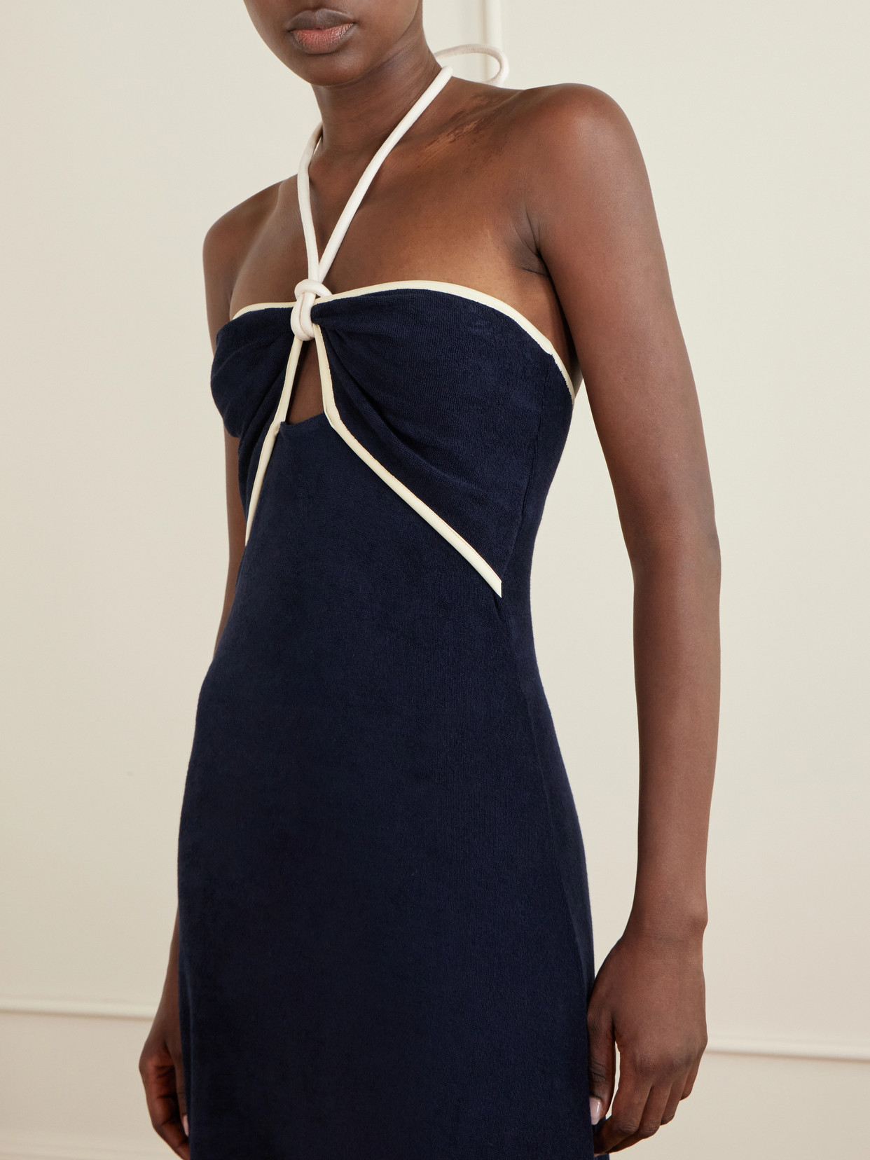 Gleymoon Cut-out Cotton-terry Halterneck Maxi Dress - Navy