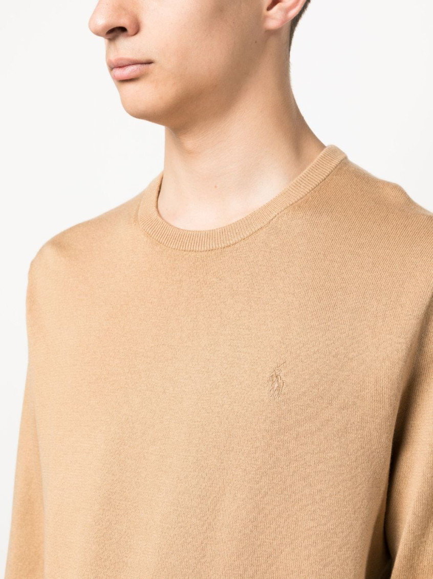Embroidered-logo cotton-cashmere blend jumper - Neutrals