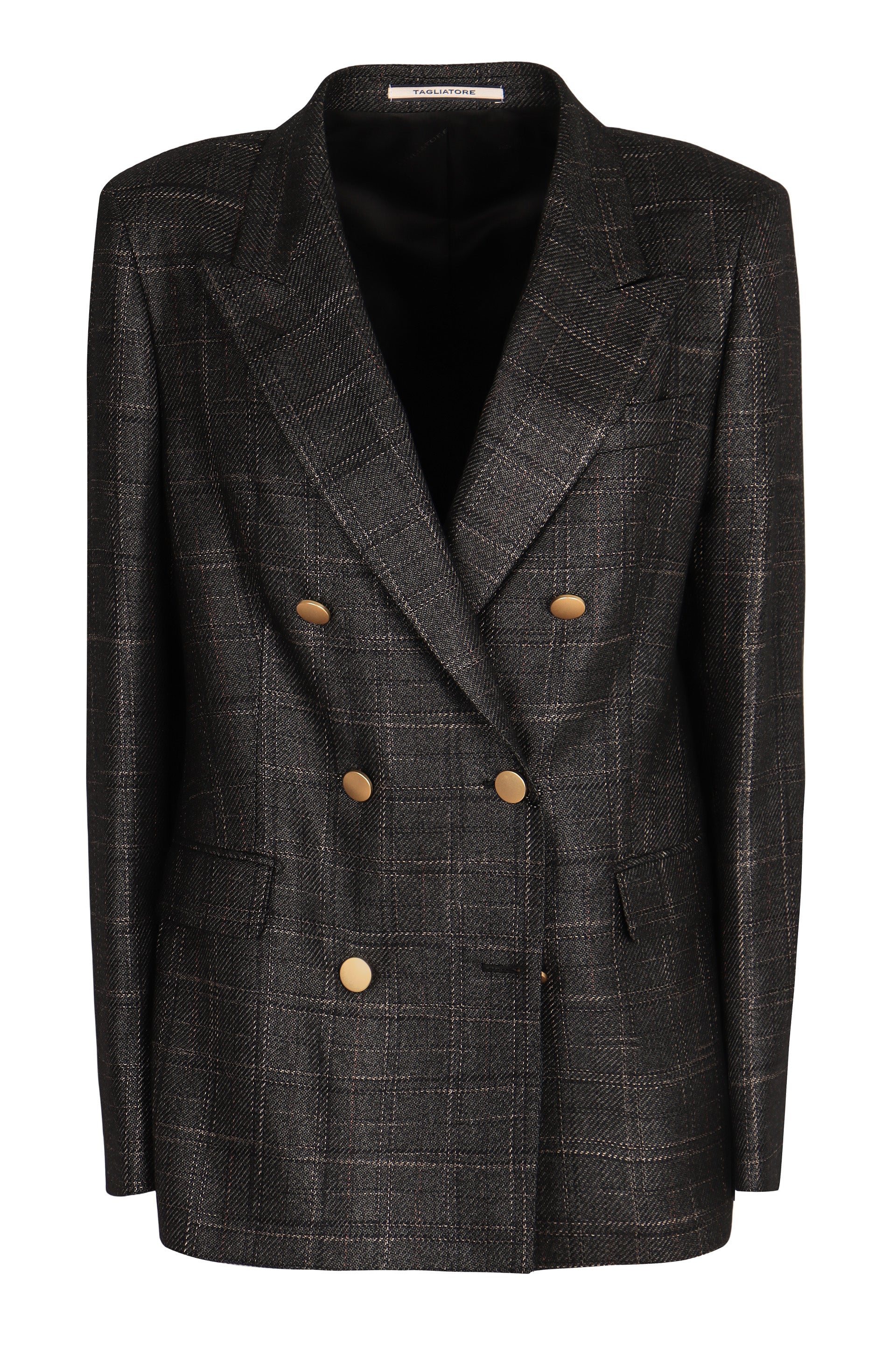 Tagliatore Double-Breasted Mixed Wool Jacket with Notched Lapel and Back Split