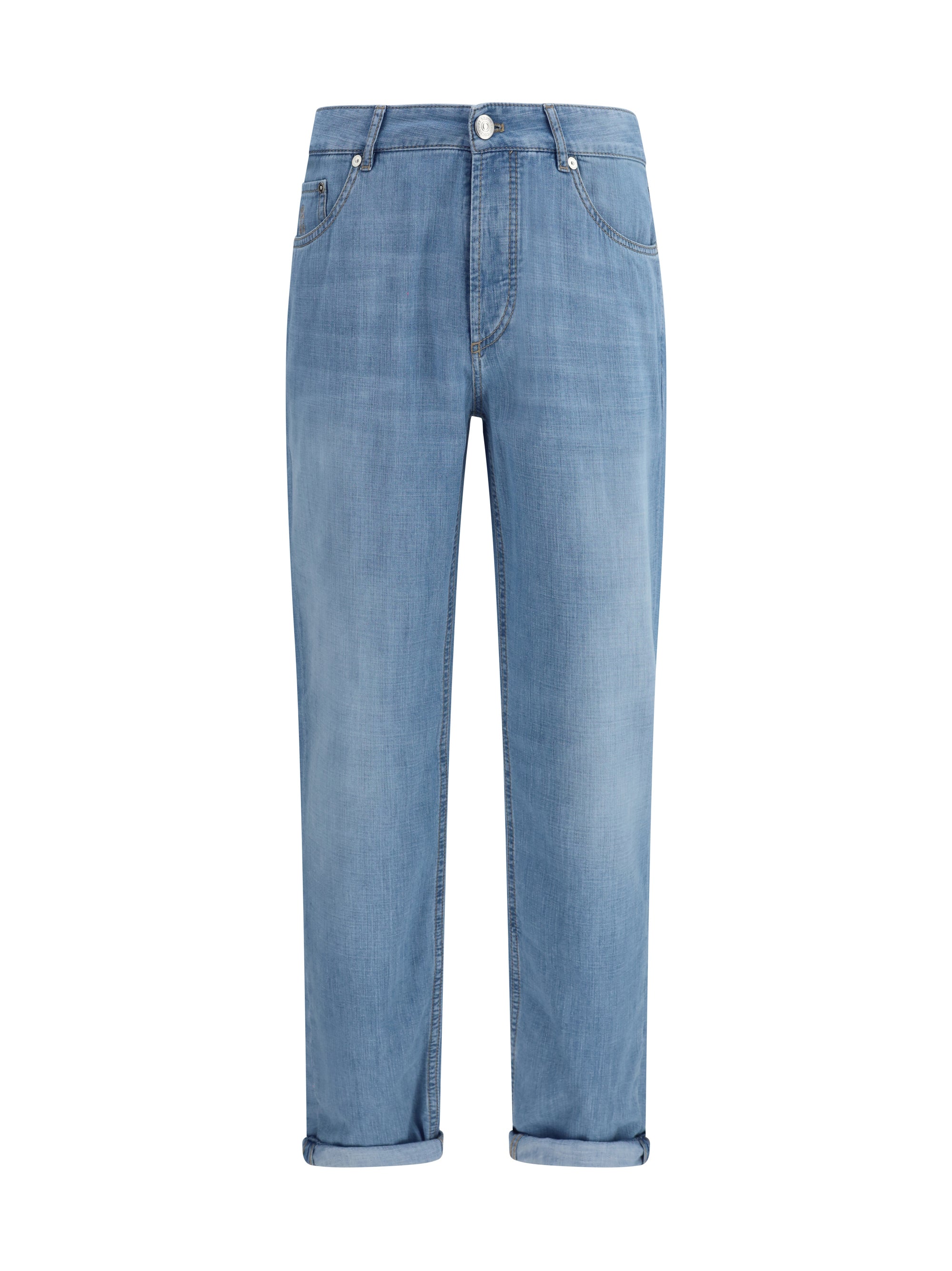 Distressed Cotton Denim Jeans — Blue