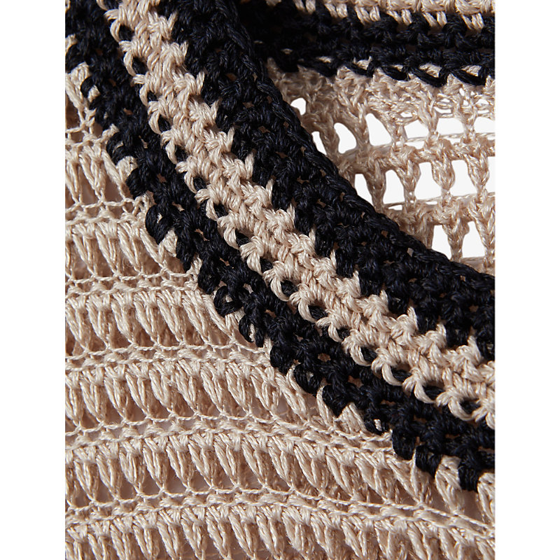 Womens Neutral/navy Astrid Contrast-tip Relaxed-fit Knitted Jumper