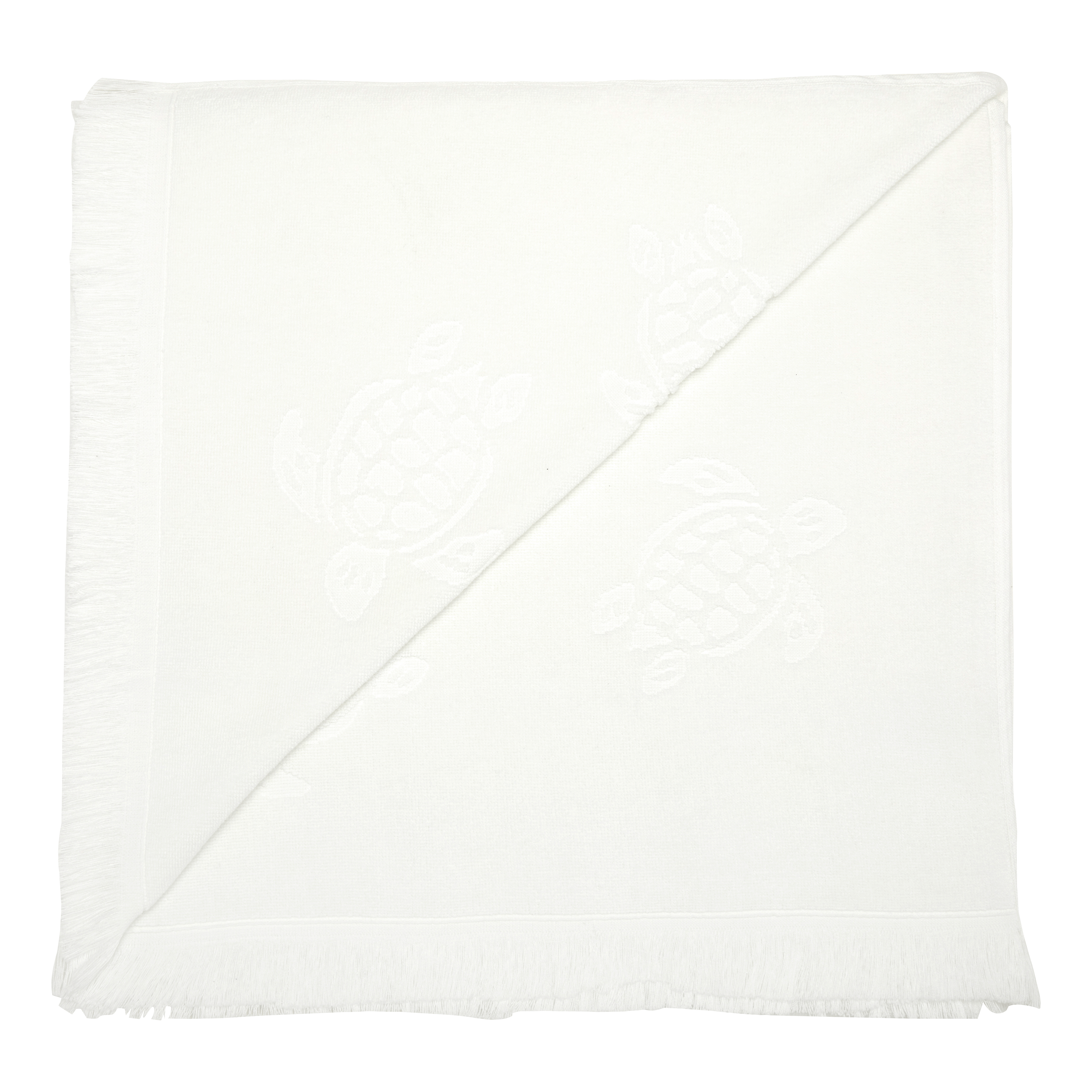 Beach Towel In Organic Cotton Turtles Jacquard - Towel - Santah - White
