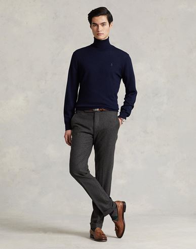 Washable Wool Turtleneck Sweater Man Turtleneck Midnight blue