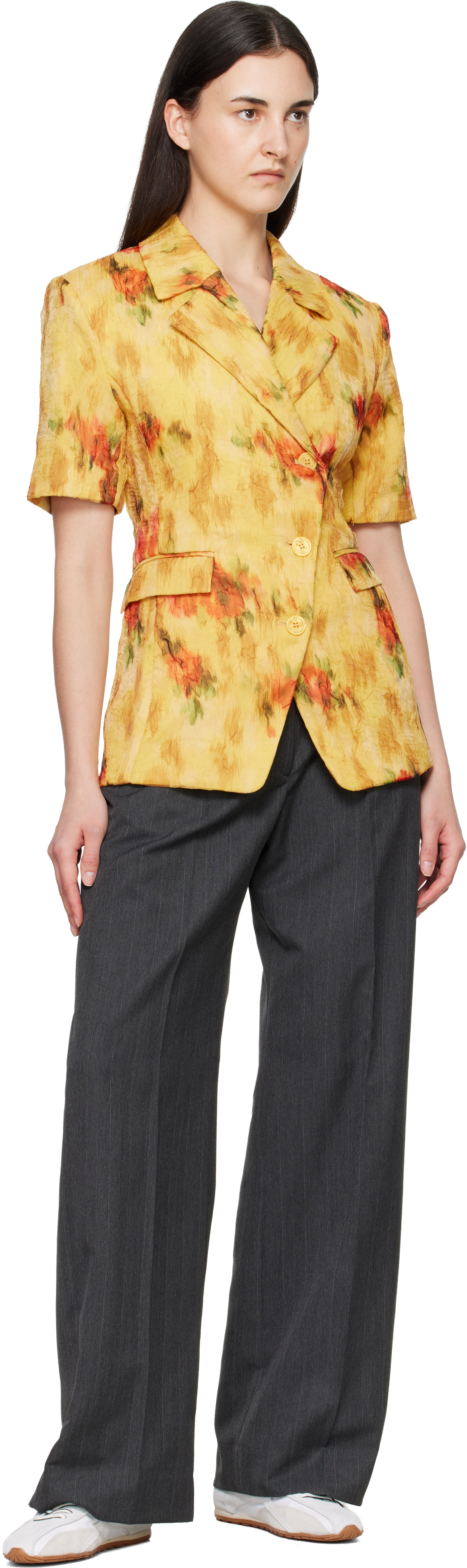 Yellow Shibori Organza Blazer