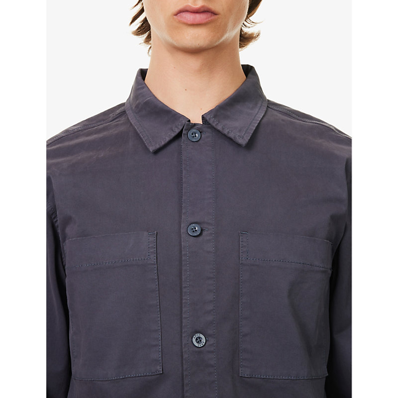 Mens Navy Garment Dyed Stretch-cotton Overshirt 