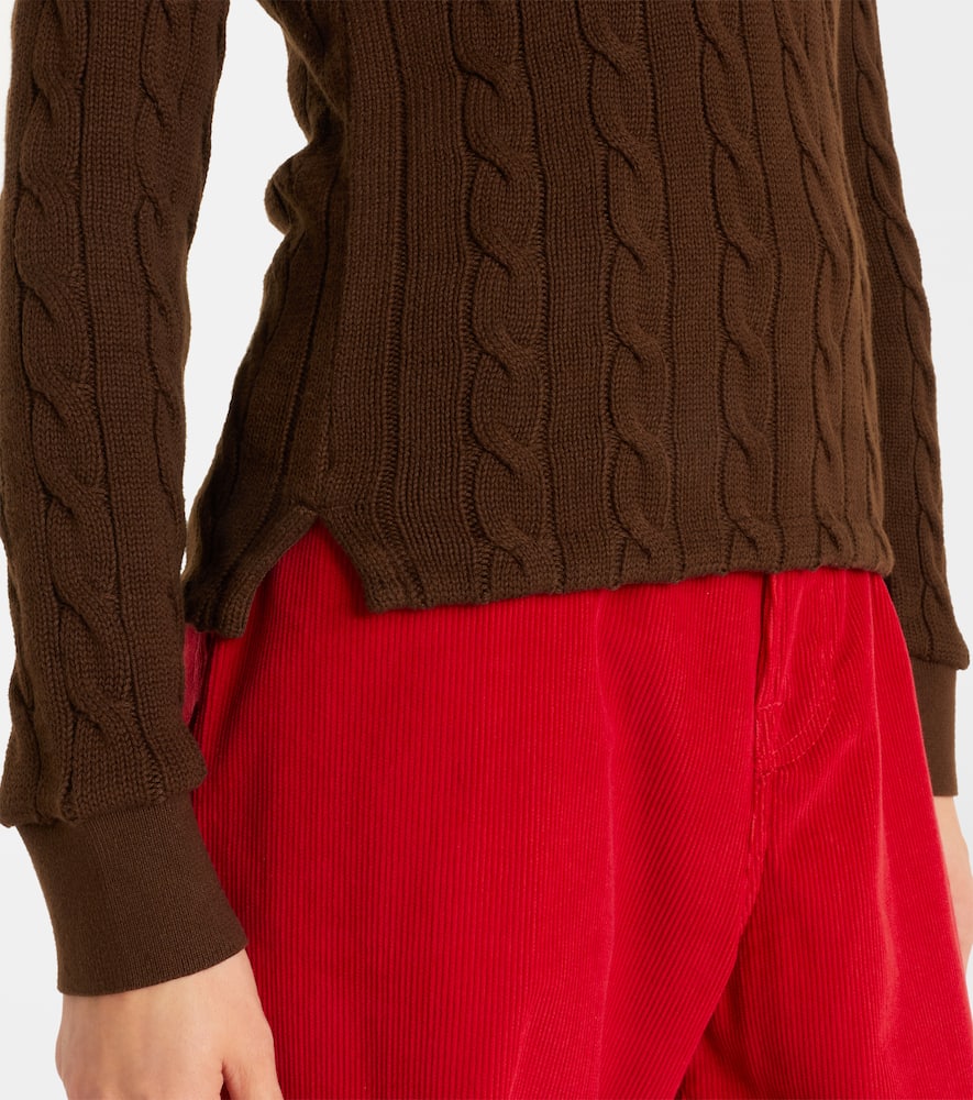 Cable-knit cotton polo sweater