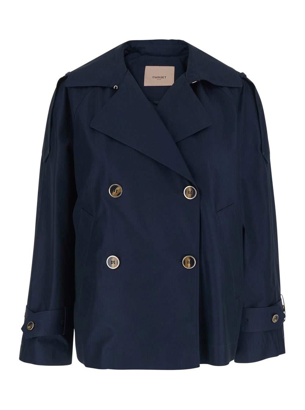 Double-Breasted Tech Fabric Trench Coat — Navy