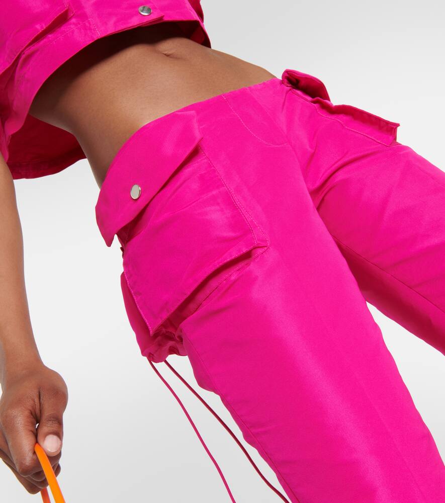 Low-rise satin cargo pants