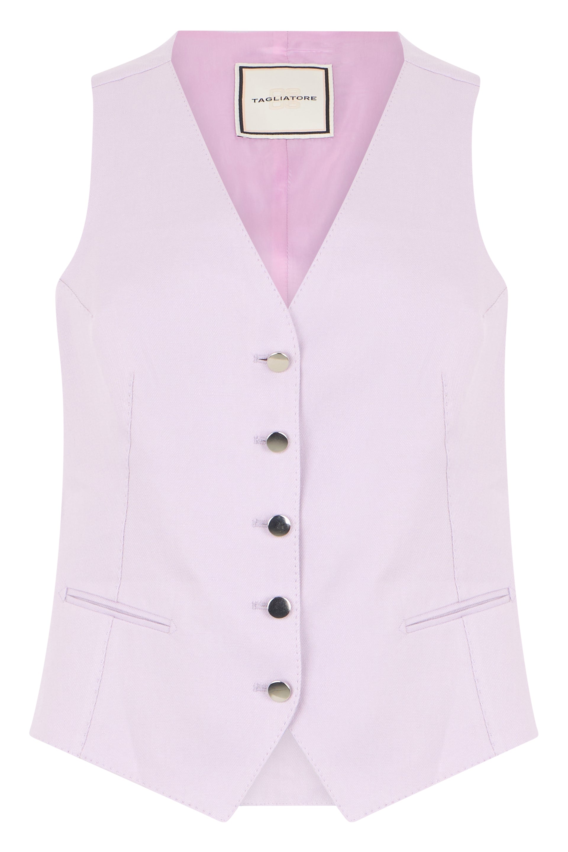 Tagliatore 0205 V-Neck Linen Vest with Contrast Buttons and Side Pockets