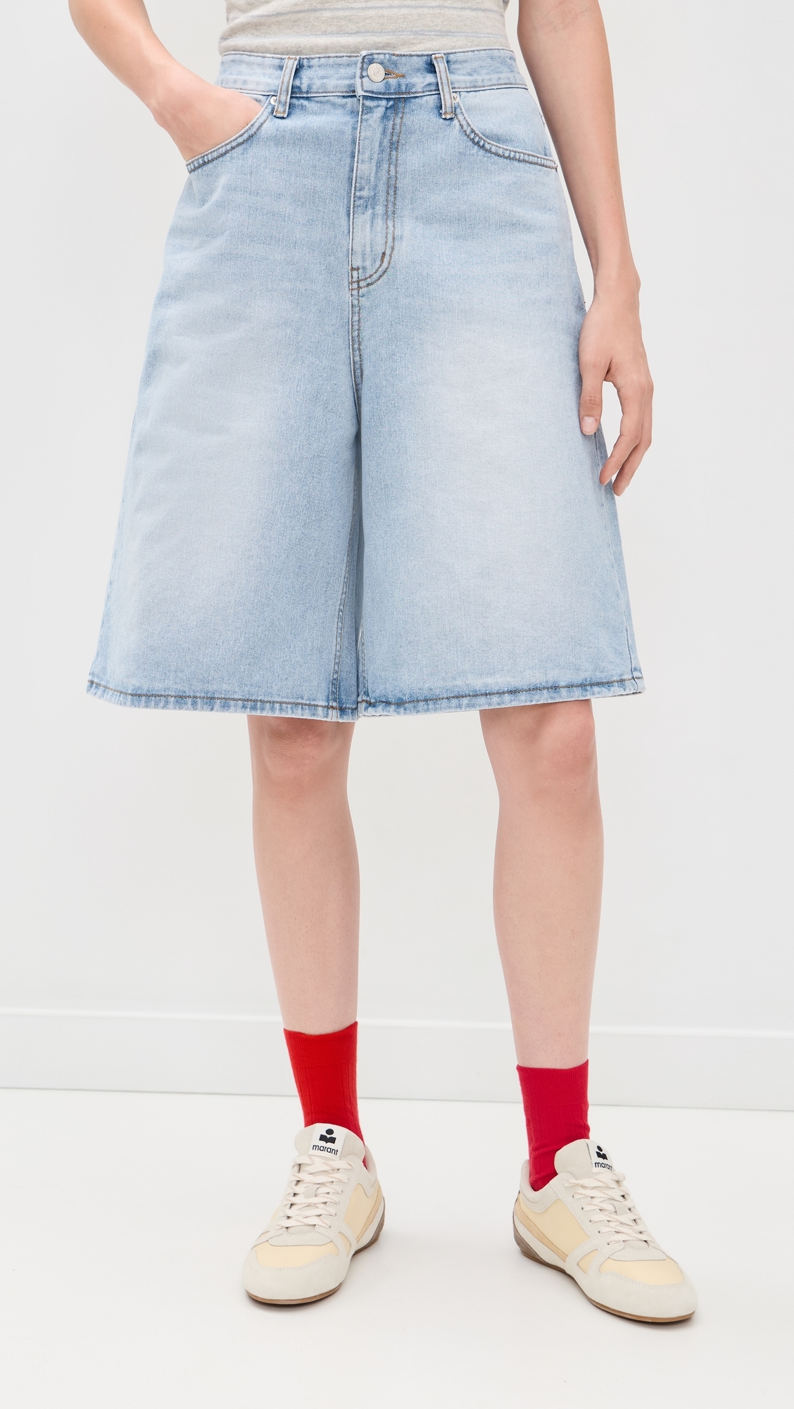 Relaxed Bermuda Denim Shorts Light Blue