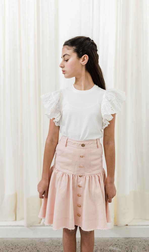 Petite Amalie Ruffled lace-trimmed cotton shirt