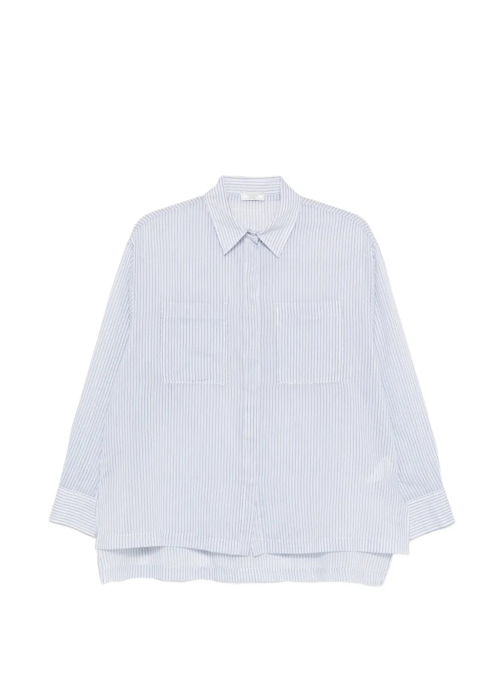Light Blue Striped Cotton-Silk Shirt — light blue