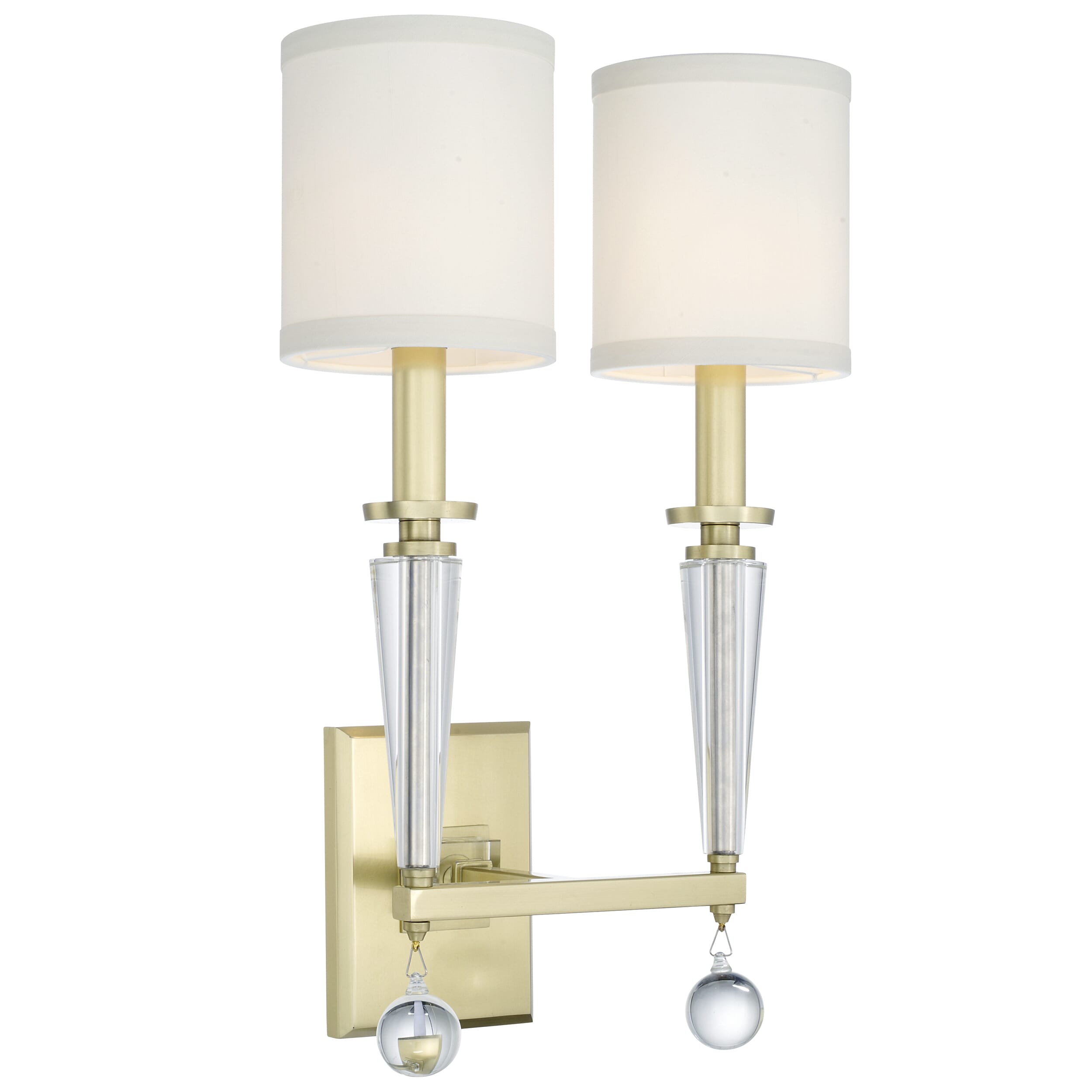 Paxton 2-Light 19" Wall Sconce in Aged Brass with Clear Glass Balls Crysta