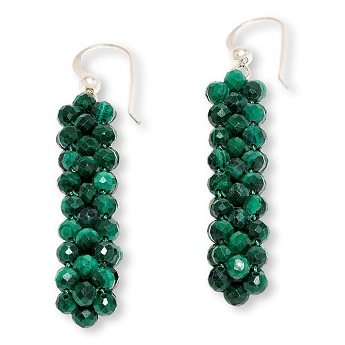 Malachite Woven Bead Drop Earrings
