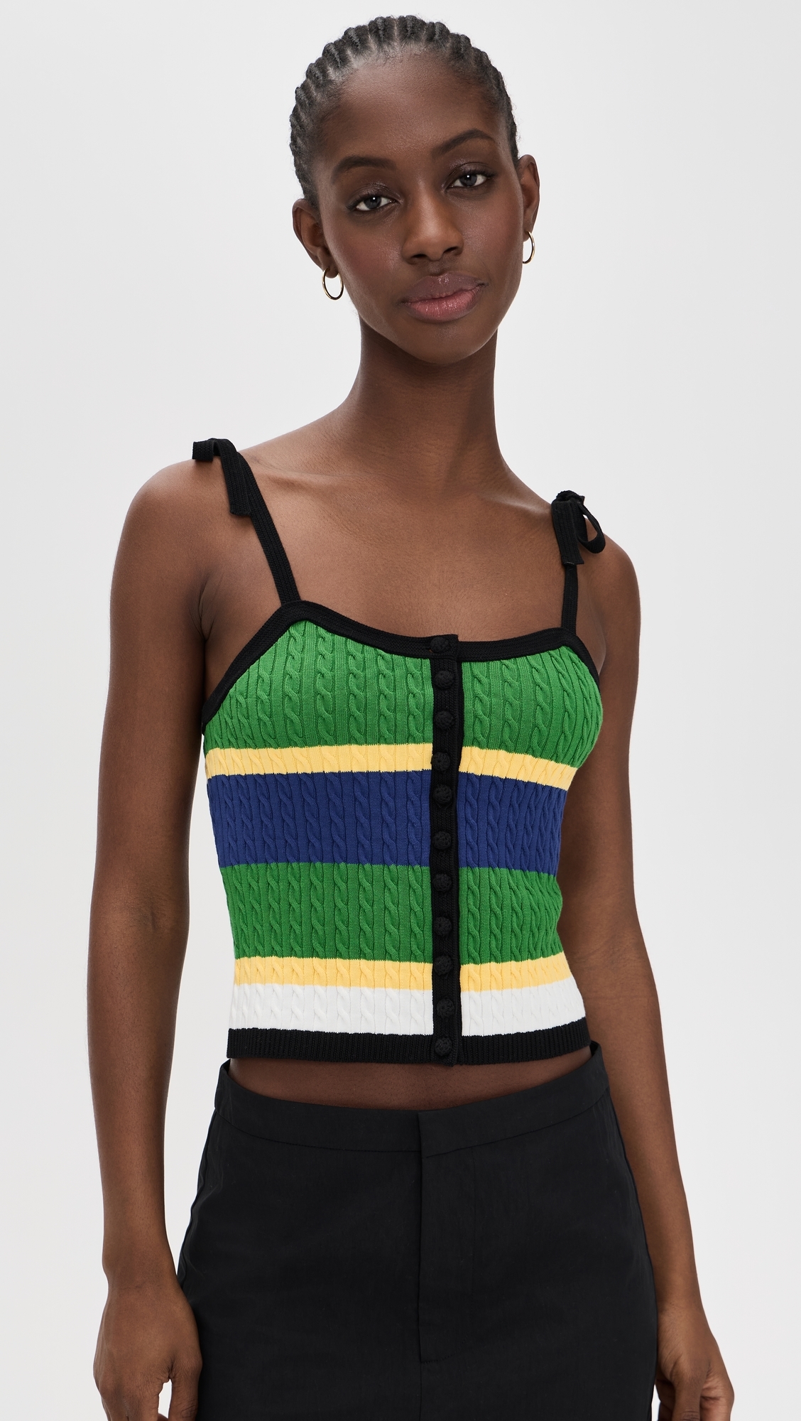 Micro Cable Stripe Tank Top Black
