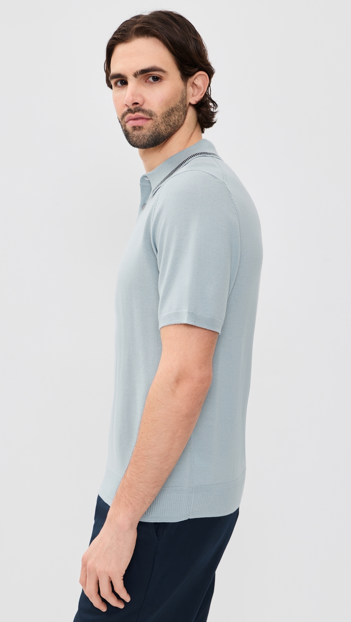 Short Sleeve Sweater Polo Light Blue