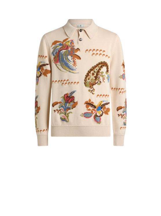 Cotton-blend Jacquard Polo Sweater With Inlays