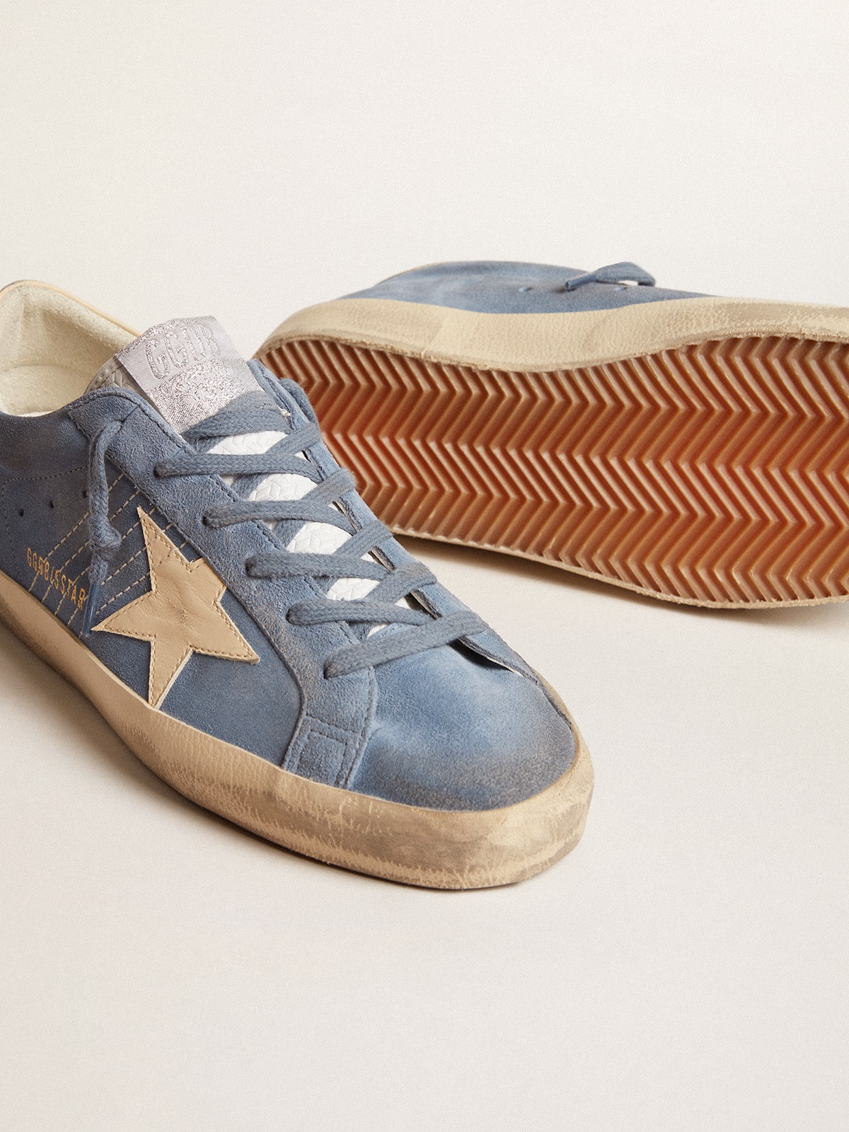 Golden Goose - Super-star In Light Blue Suede With Beige Leather Star And Heel Tab, Woman