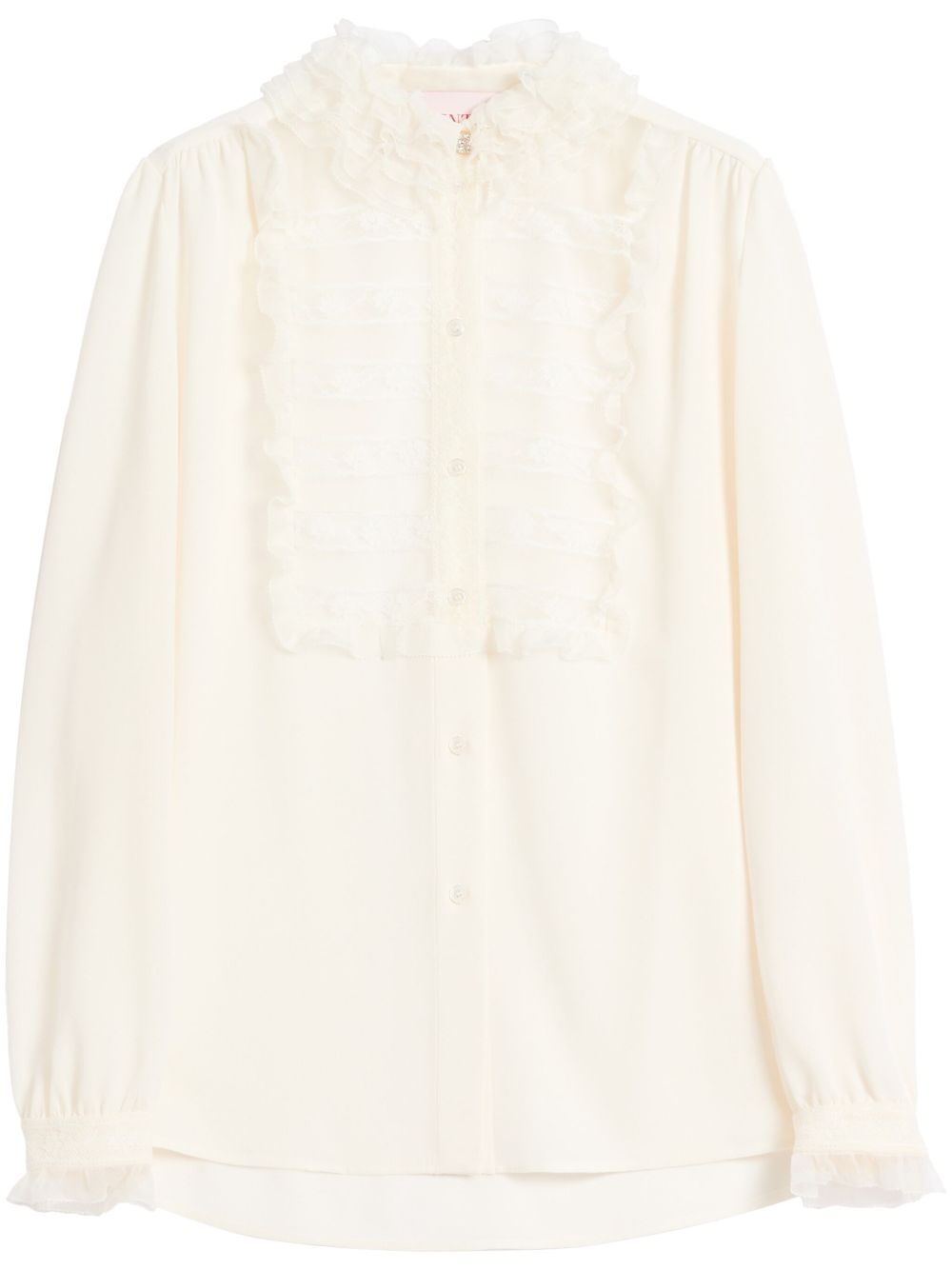 Floral-lace panel shirt - White