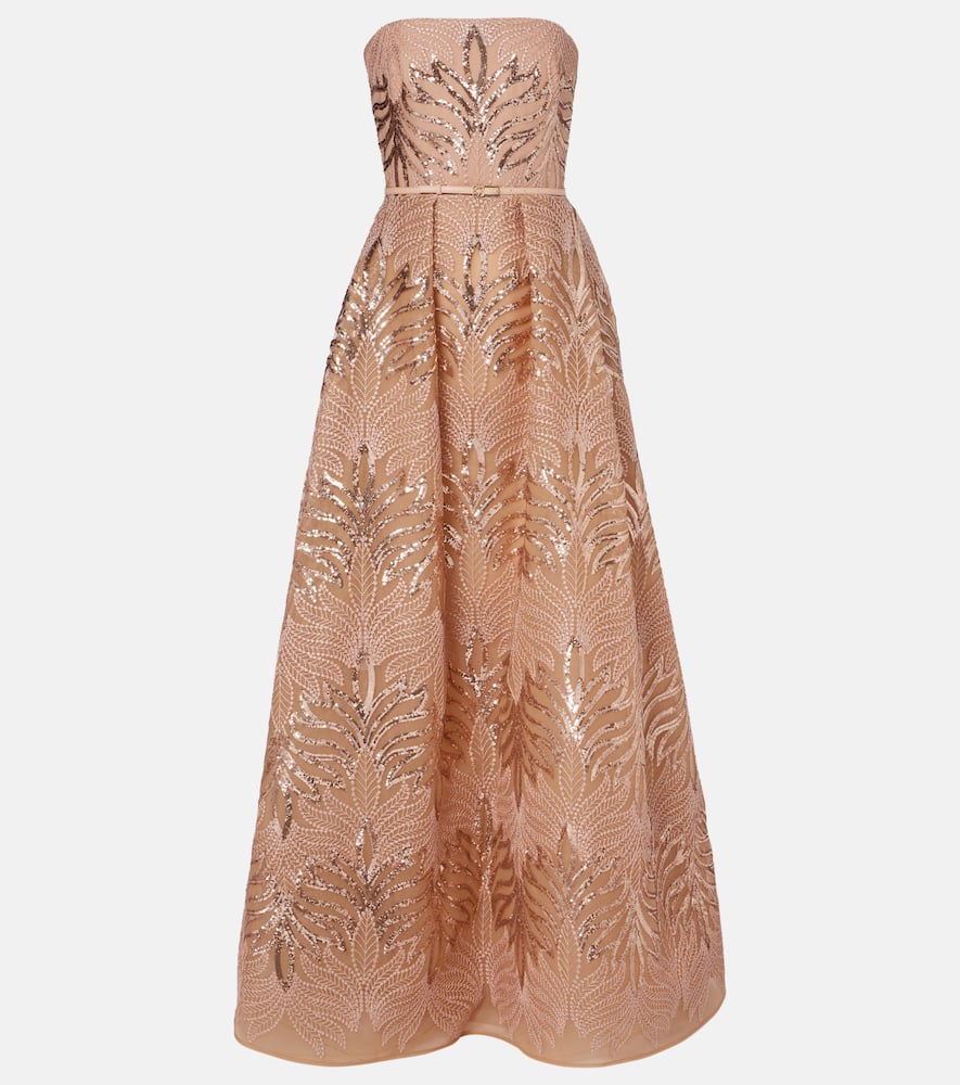 Sequined strapless gown