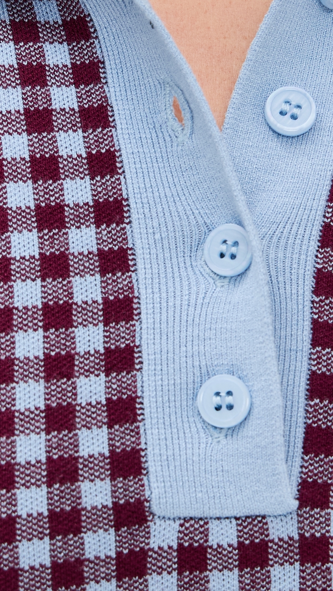 Gingham Knit Polo Dress Burgundy/Light Blue